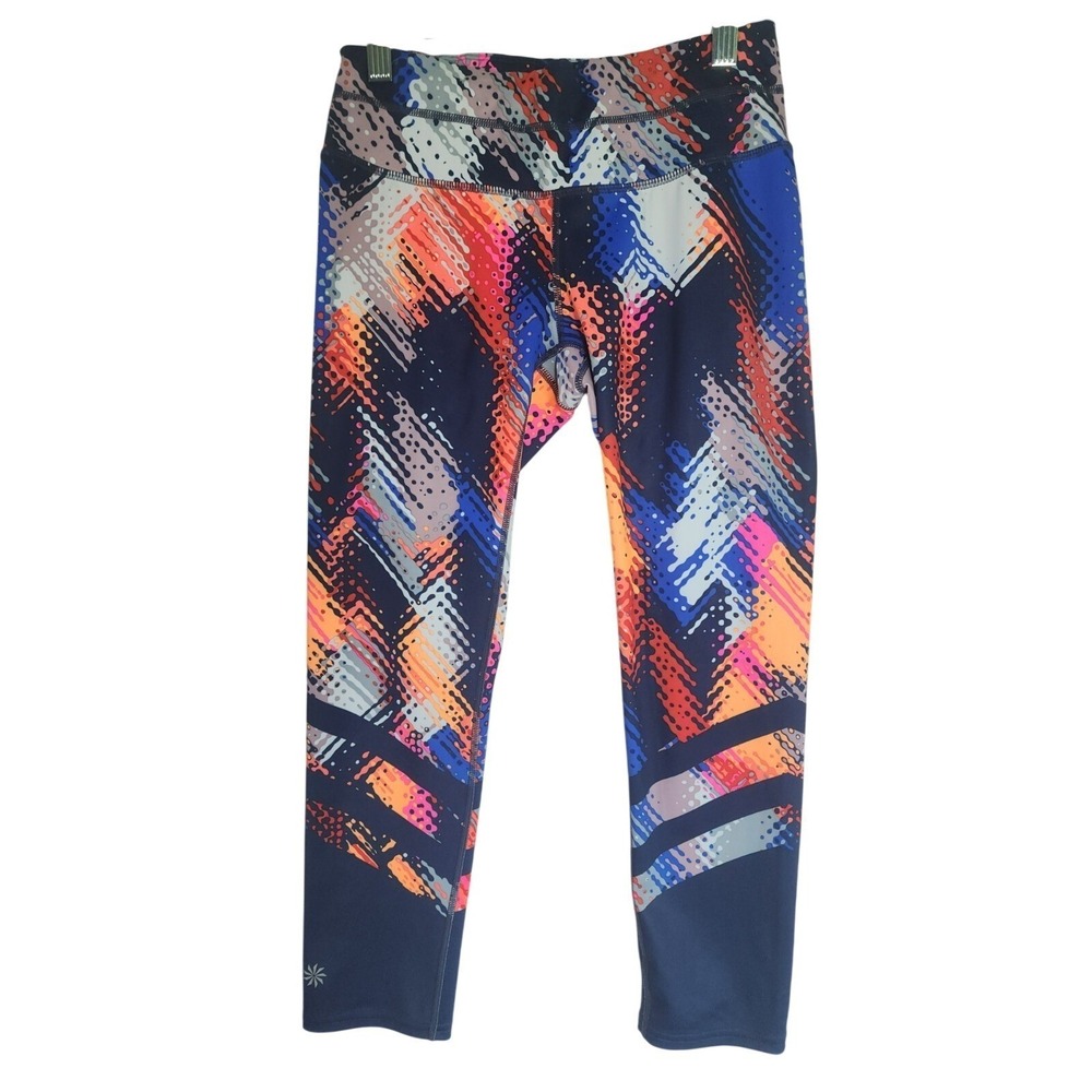 Athleta XS Capri Leggings Multicolor Blue Orange Abstract Print Crop Yoga Gym